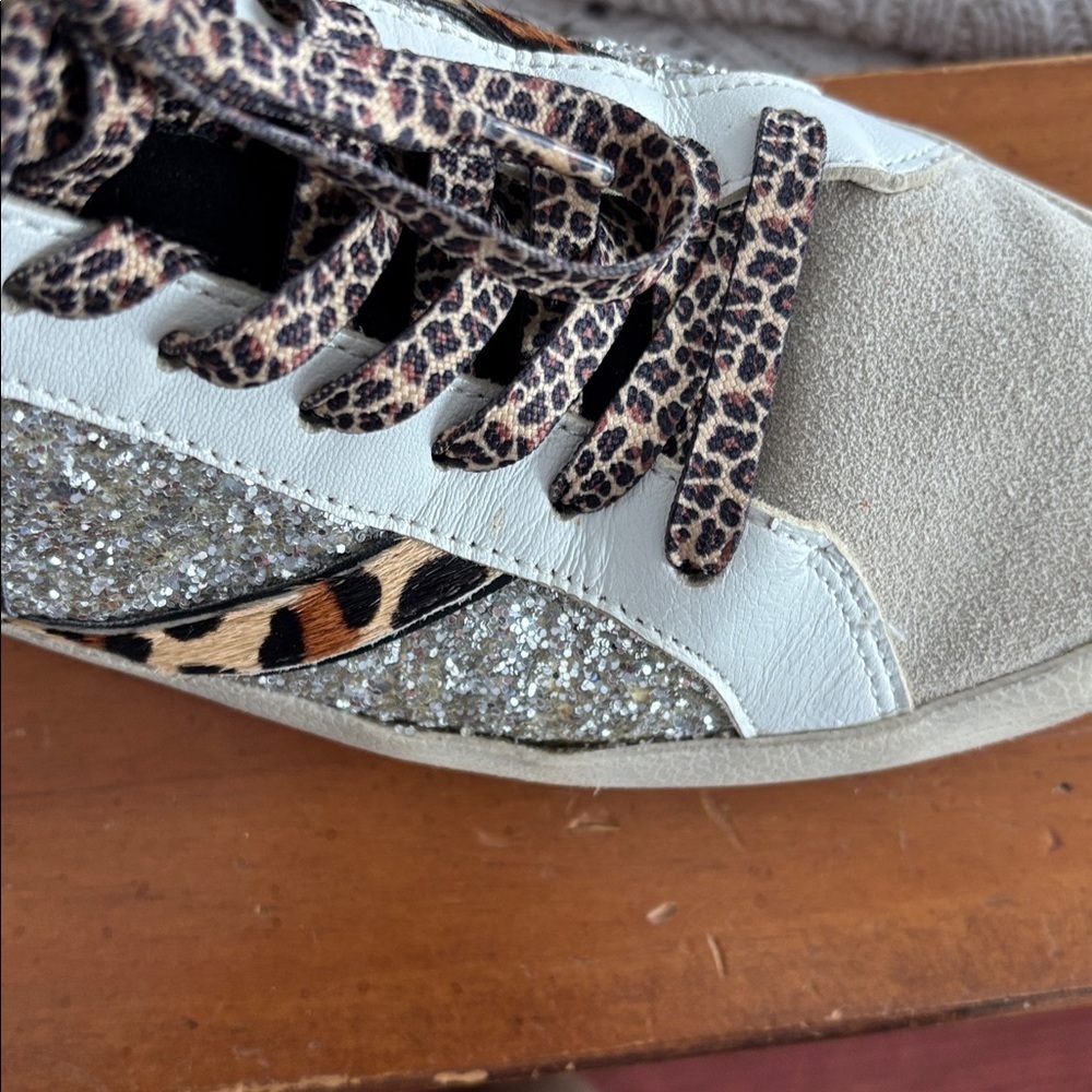 Gianni Bini White and Leopard High-Top Sneakers with Sparkles - Picture 7 of 8